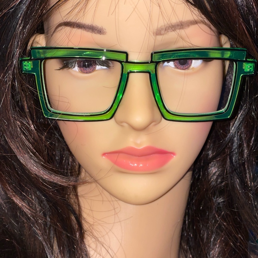Manga Cartoon Anti-blue Light Color block Eyeglasses In Green - Picture 4 of 12